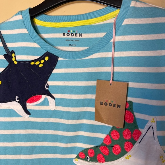 Boden Blue Striped Kids Shirt with Colorful Sea Creatures - Picture 6 of 13